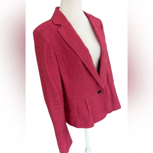 Anne Klein structured pink linen blend one button blazer size 12. - Picture 8 of 11